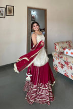 Designer Sleeveless Lehenga with Mirror Work & Embroidered Georgette Flair