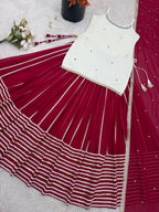 Designer Sleeveless Lehenga with Mirror Work & Embroidered Georgette Flair