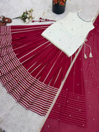 Designer Sleeveless Lehenga with Mirror Work & Embroidered Georgette Flair