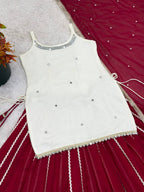 Designer Sleeveless Lehenga with Mirror Work & Embroidered Georgette Flair