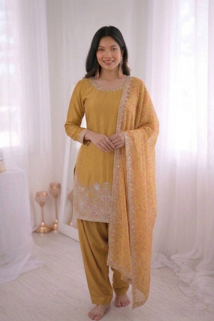 Premium Embroidered Farshi Suit with Statement Lace Border Dupatta
