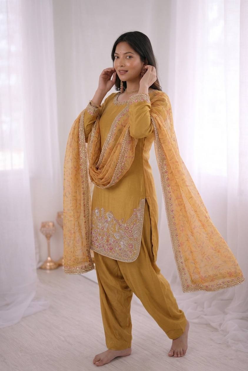 Premium Embroidered Farshi Suit with Statement Lace Border Dupatta