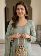 Premium Georgette Sharara Suit with Embroidered Lace Border Dupatta