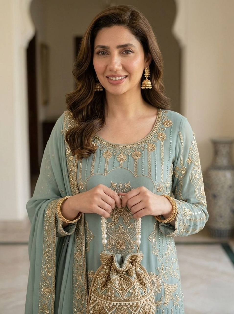 Premium Georgette Sharara Suit with Embroidered Lace Border Dupatta