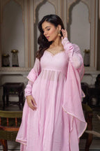 Modern Ethnic Faux Georgette Anarkali Plazzo Set with Hand Work, Padded 48-Inch Anarkali & Designer LCD Diamond Dupatta, Festive Wear