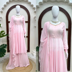 Modern Ethnic Faux Georgette Anarkali Plazzo Set with Hand Work, Padded 48-Inch Anarkali & Designer LCD Diamond Dupatta, Festive Wear