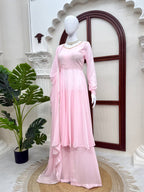 Modern Ethnic Faux Georgette Anarkali Plazzo Set with Hand Work, Padded 48-Inch Anarkali & Designer LCD Diamond Dupatta, Festive Wear