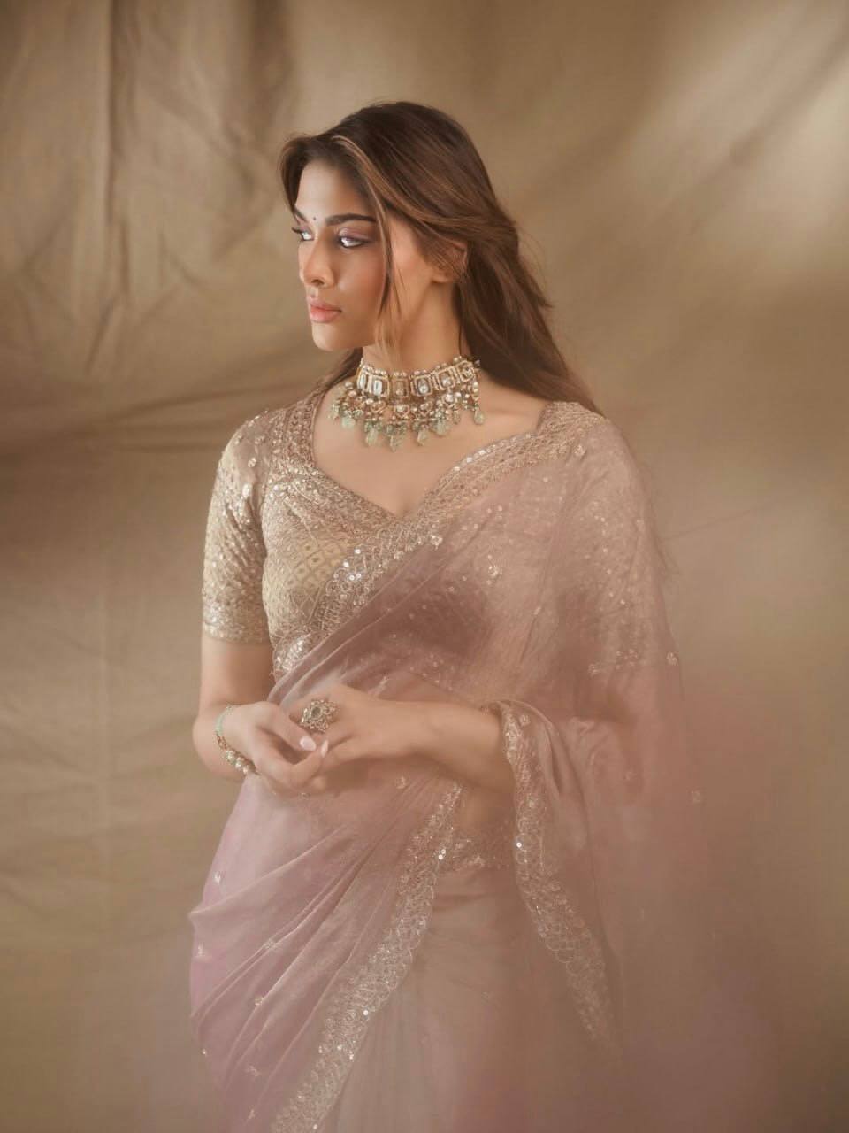 Arrival Designer Tissue Salsa Crush Saree with Thread & Sequin Embroidery, 5.5 Meter Saree with Front & Back Work Blouse