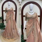 Arrival Designer Tissue Salsa Crush Saree with Thread & Sequin Embroidery, 5.5 Meter Saree with Front & Back Work Blouse