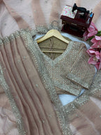 Arrival Designer Tissue Salsa Crush Saree with Thread & Sequin Embroidery, 5.5 Meter Saree with Front & Back Work Blouse