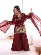 Pure Fendy Silk Palazzo Set with Heavy Embroidery Sequence Work