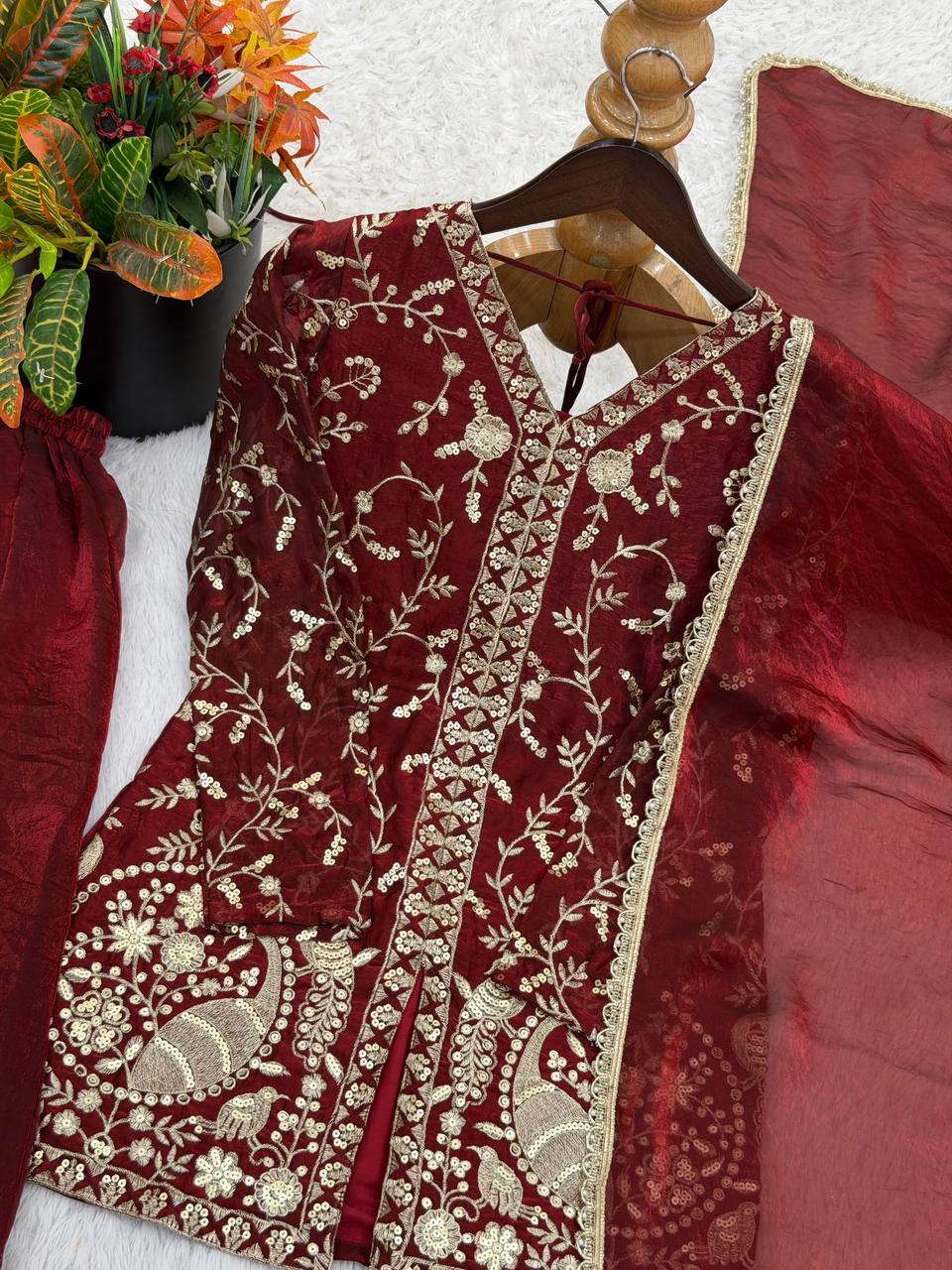 Pure Fendy Silk Palazzo Set with Heavy Embroidery Sequence Work