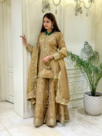 Aarvika NC Moss Silk 3mm Sequins Embroidered Palazzo Suit with Dupatta