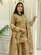 Aarvika NC Moss Silk 3mm Sequins Embroidered Palazzo Suit with Dupatta