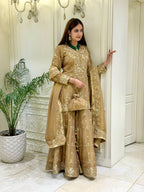 Aarvika NC Moss Silk 3mm Sequins Embroidered Palazzo Suit with Dupatta