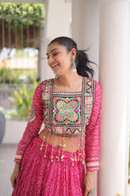 Navya Raas Georgette Bandhani Lehenga Choli Set with Kutchi Patchwork Blouse