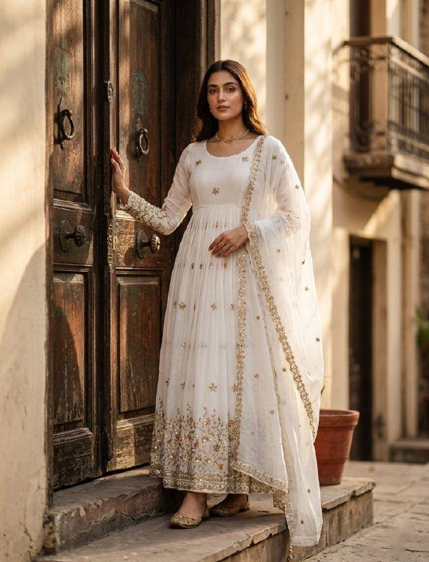 Vaidehi Vichitra Silk Sequins Embroidered Anarkali with Pant & Dupatta
