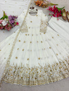 Vaidehi Vichitra Silk Sequins Embroidered Anarkali with Pant & Dupatta