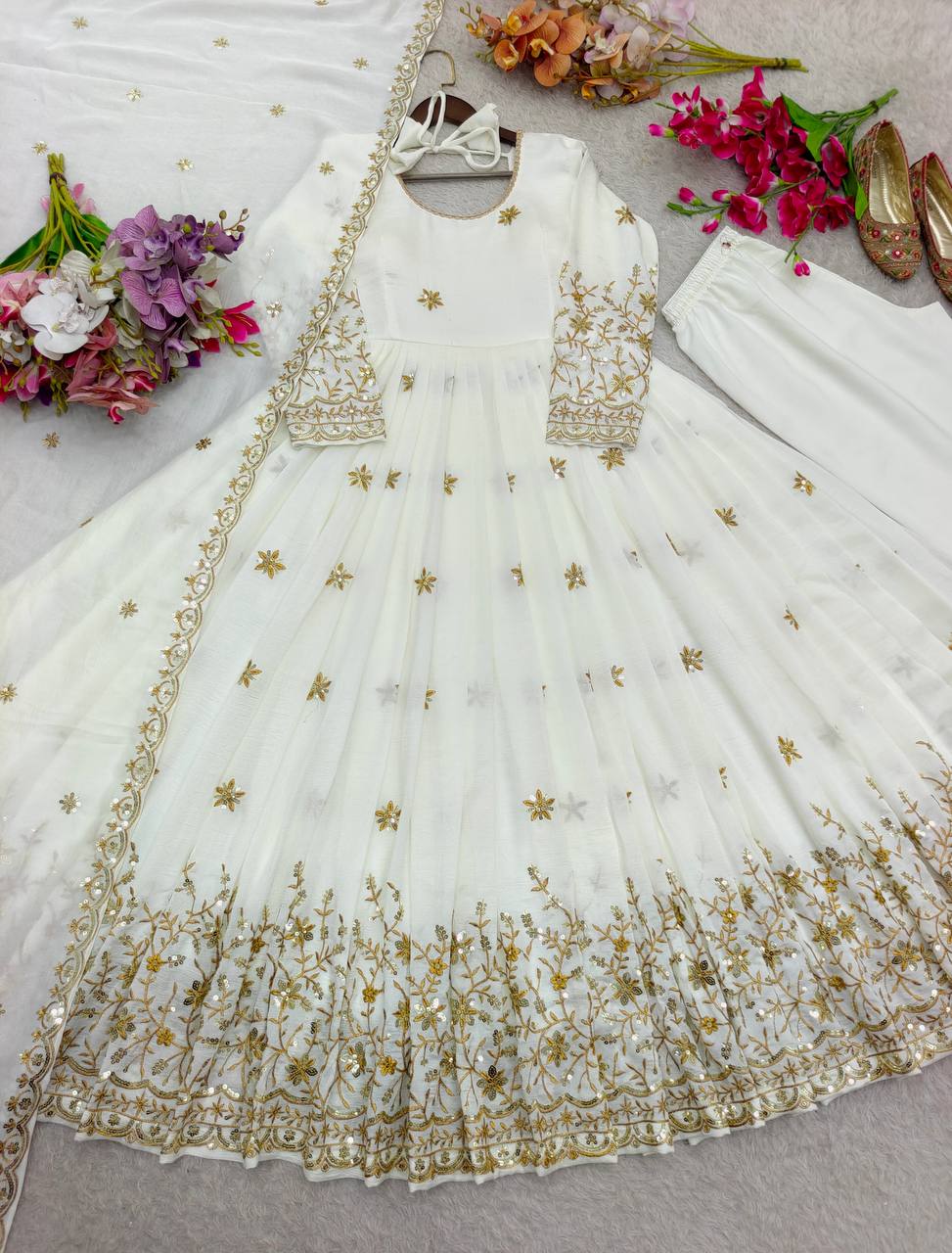 Vaidehi Vichitra Silk Sequins Embroidered Anarkali with Pant & Dupatta