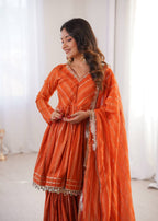 Aarohi Mal Chanderi Mirror Handwork Kurti with Sharara Palazzo & Dupatta Set
