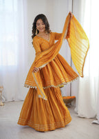 Aarohi Mal Chanderi Mirror Handwork Kurti with Sharara Palazzo & Dupatta Set