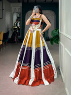 Aarvisha Soft Rayon Mirror Work & Gota Patti Navratri Lehenga Choli with Tassel Detailing