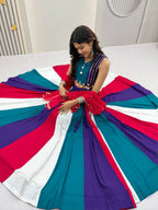 Ramvanya Designer Pure Cotton Hand Mirror & Thread Work Navratri Lehenga Choli with 6 Metre Multi-Colour Kali Flair and Embroidered Najmin Dupatta 3-Piece Ethnic Wear Set