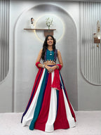 Ramvanya Designer Pure Cotton Hand Mirror & Thread Work Navratri Lehenga Choli with 6 Metre Multi-Colour Kali Flair and Embroidered Najmin Dupatta 3-Piece Ethnic Wear Set