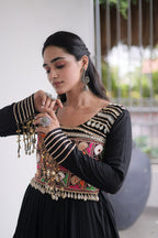 Garvi Kutchi Gamthi Embroidered Rayon Gown with Mirror Work