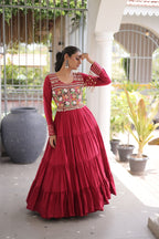 Garvi Kutchi Gamthi Embroidered Rayon Gown with Mirror Work
