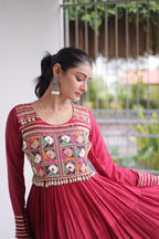 Garvi Kutchi Gamthi Embroidered Rayon Gown with Mirror Work