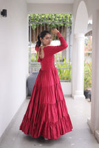 Garvi Kutchi Gamthi Embroidered Rayon Gown with Mirror Work