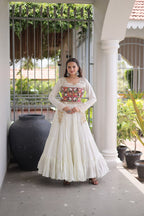 Garvi Kutchi Gamthi Embroidered Rayon Gown with Mirror Work