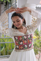 Garvi Kutchi Gamthi Embroidered Rayon Gown with Mirror Work