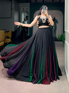 Ruhvika Black Georgette Gamthi Work Designer Lehenga with Embellished Koti Navratri