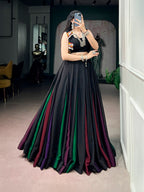 Ruhvika Black Georgette Gamthi Work Designer Lehenga with Embellished Koti Navratri