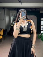 Ruhvika Black Georgette Gamthi Work Designer Lehenga with Embellished Koti Navratri