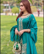 Iraaya Chinon Silk Sequins & Coding Dori Embroidered Top Palazzo with Dupatta Set