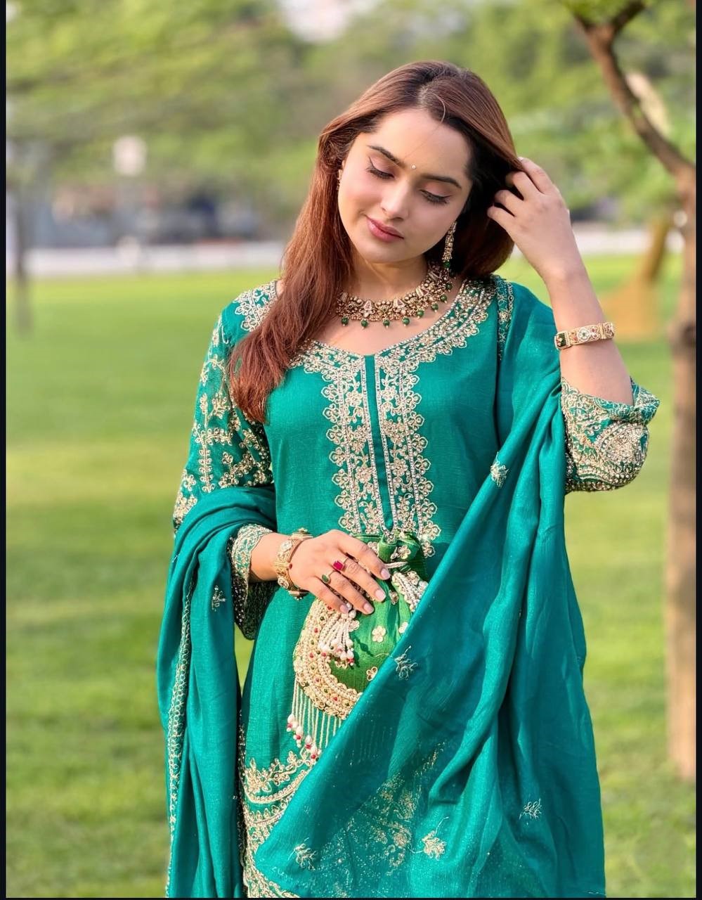 Iraaya Chinon Silk Sequins & Coding Dori Embroidered Top Palazzo with Dupatta Set