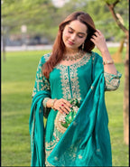 Iraaya Chinon Silk Sequins & Coding Dori Embroidered Top Palazzo with Dupatta Set