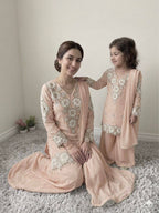 Elegant Mother Daughter Party Wear with Embroidered Detailing Palazzo Set