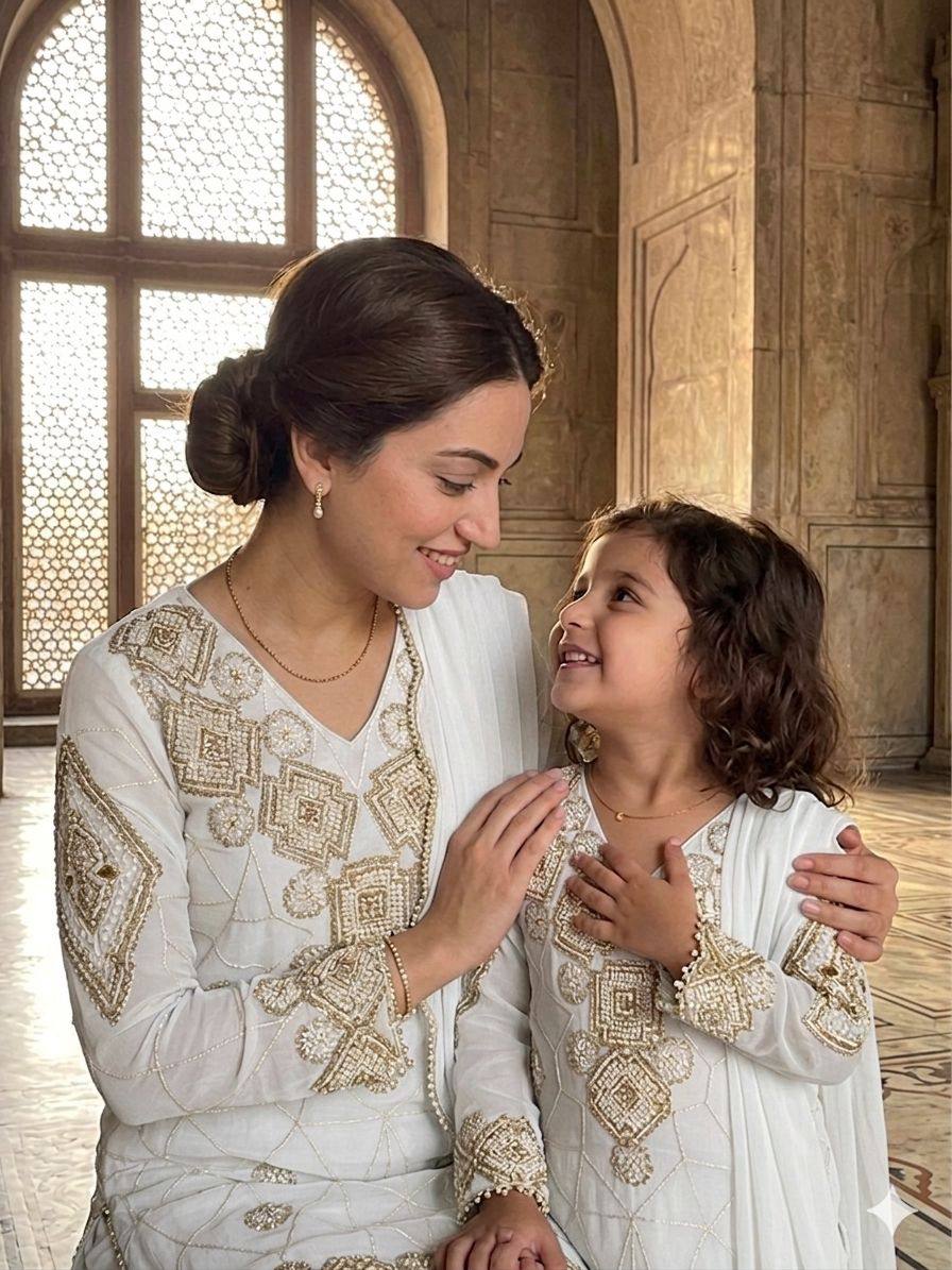 Elegant Mother Daughter Party Wear with Embroidered Detailing Palazzo Set