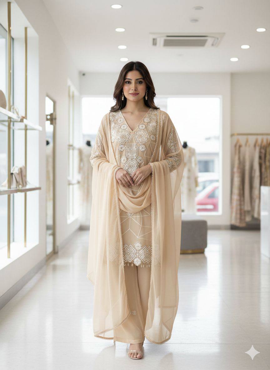Elegant Mother Daughter Party Wear with Embroidered Detailing Palazzo Set