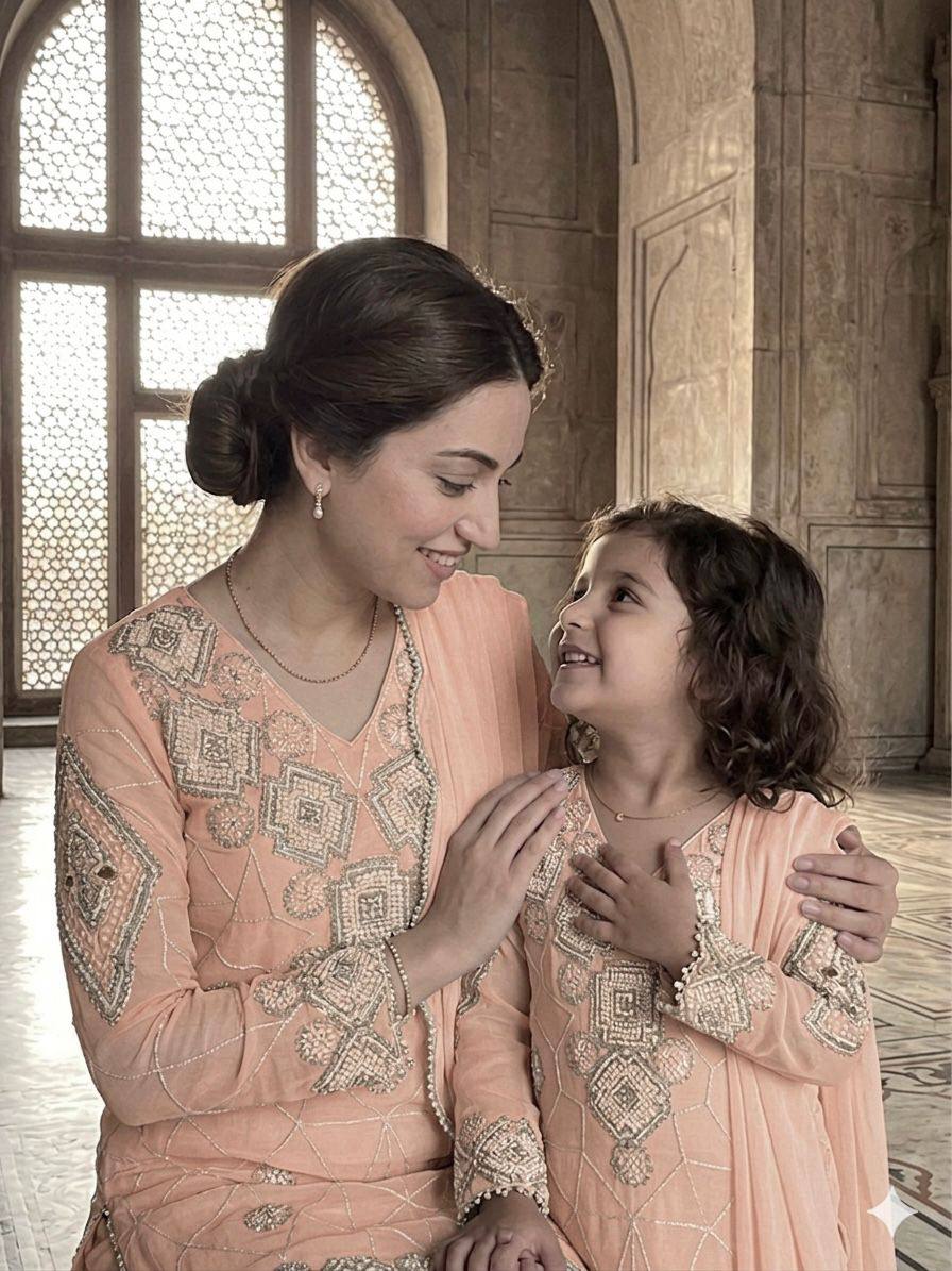 Elegant Mother Daughter Party Wear with Embroidered Detailing Palazzo Set