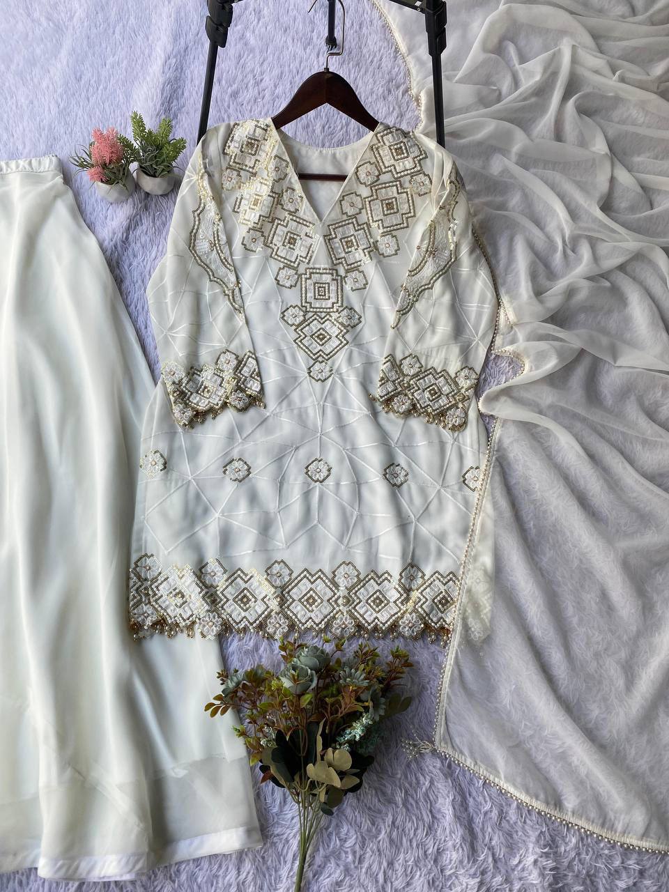 Elegant Mother Daughter Party Wear with Embroidered Detailing Palazzo Set