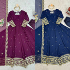 Premium Georgette Gown with Pant and Thread Work Dupatta