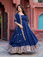 Premium Georgette Gown with Pant and Thread Work Dupatta