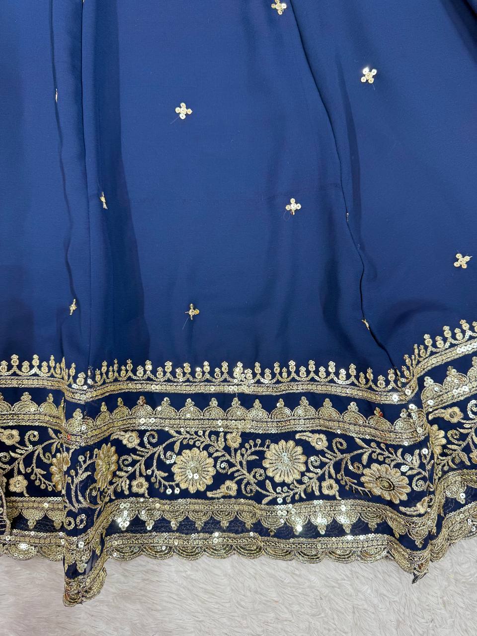 Premium Georgette Gown with Pant and Thread Work Dupatta
