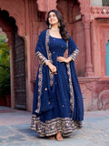 Premium Georgette Gown with Pant and Thread Work Dupatta