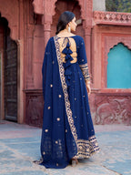 Premium Georgette Gown with Pant and Thread Work Dupatta